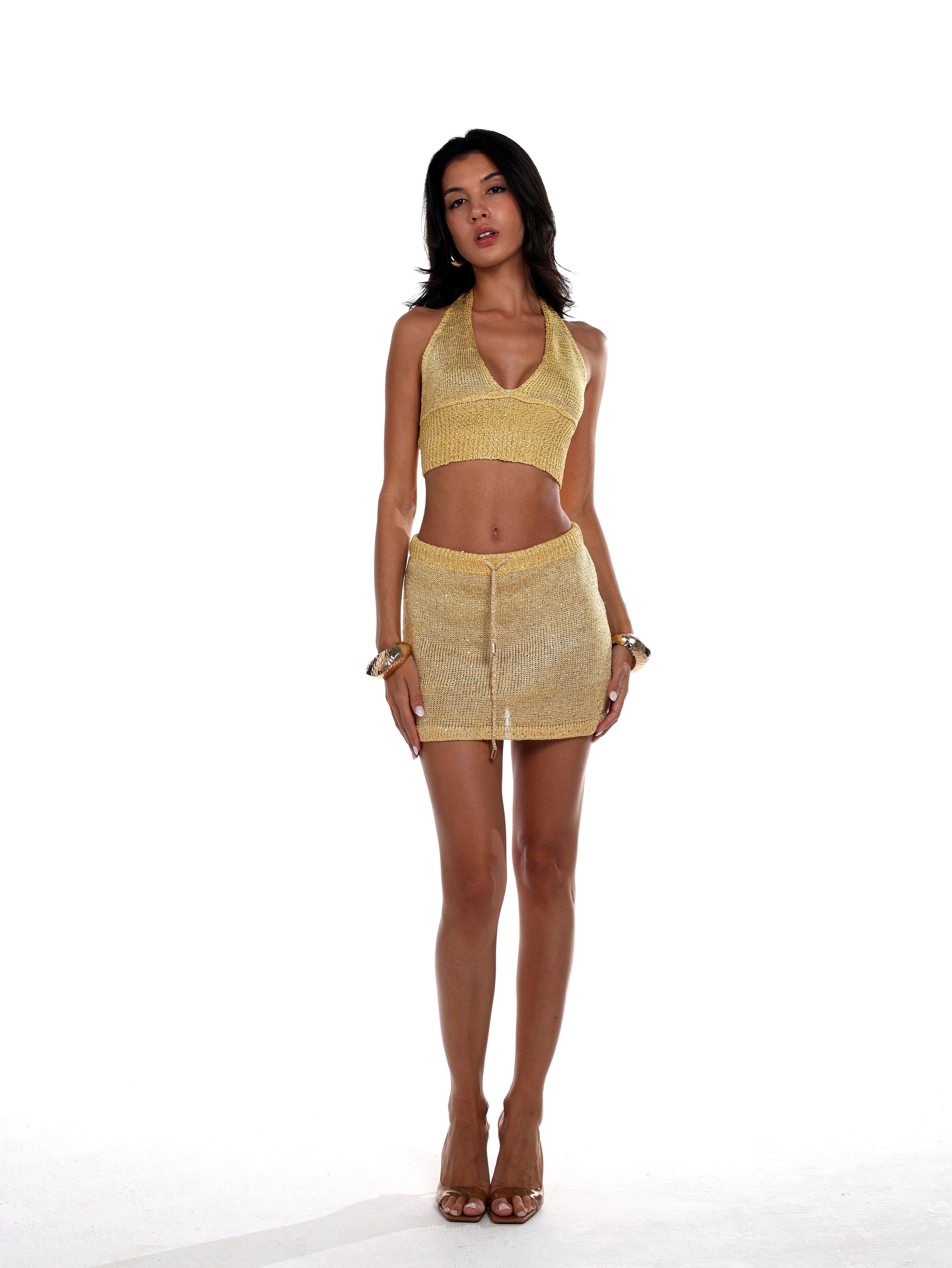 Milos Knit Sequins Mini Skirt - Gold