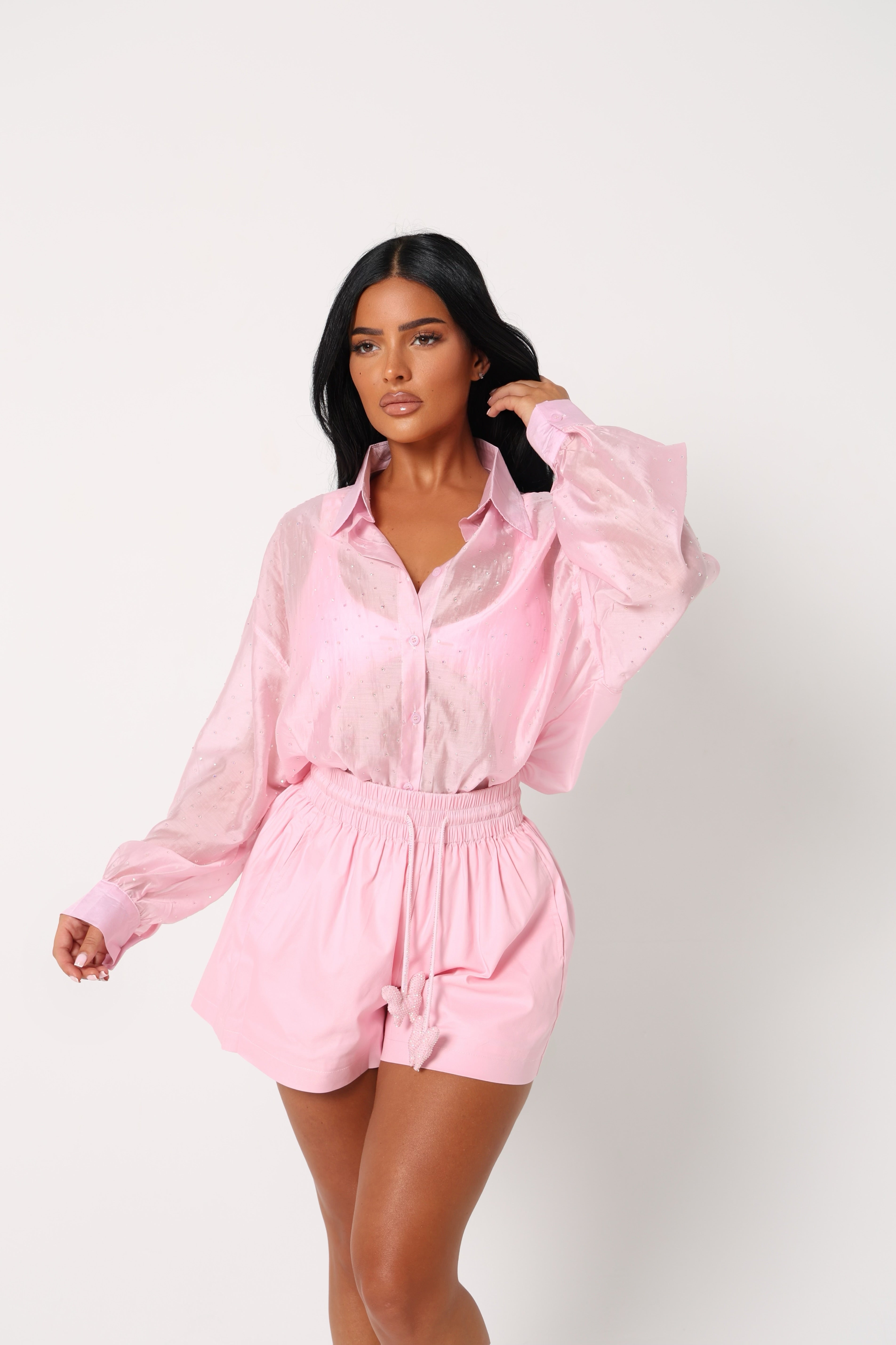 Rosé Radiance Shirt- Oversized long sleeves shirt