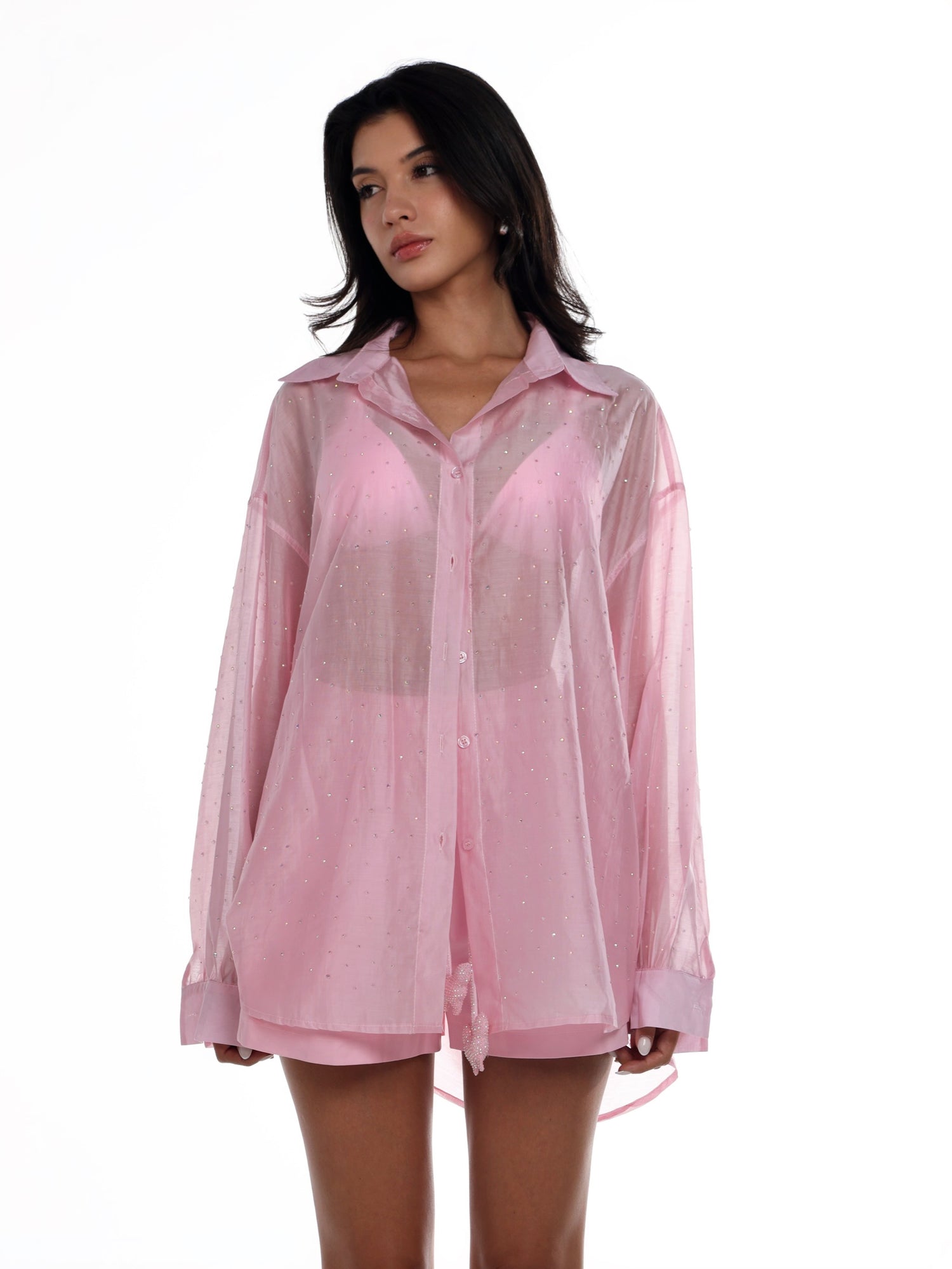 Rosé Radiance Shirt- Oversized long sleeves shirt