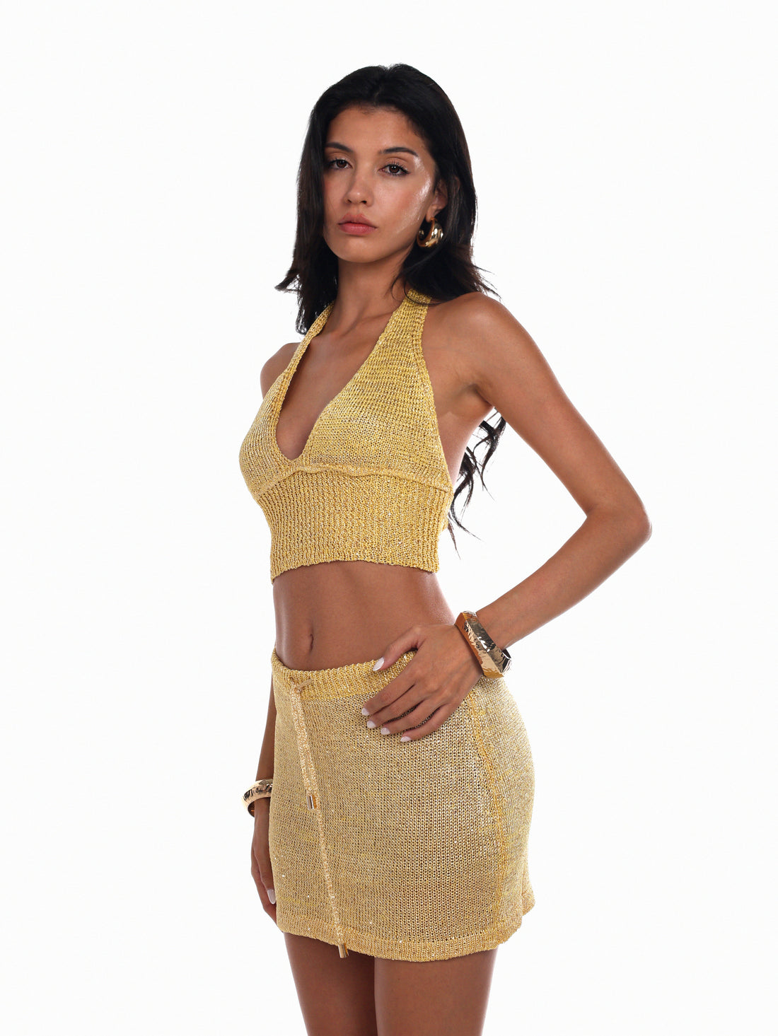 Milos Knit Sequins Top - Gold