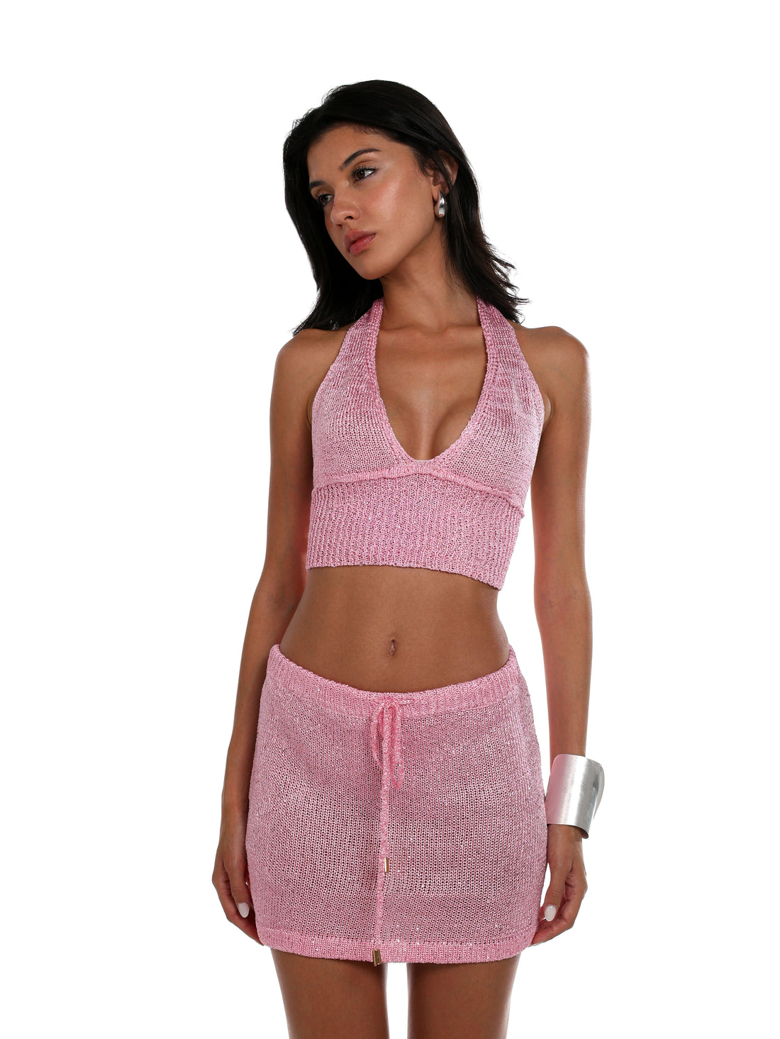 Komodo Knit Sequins Mini Skirt - Pink