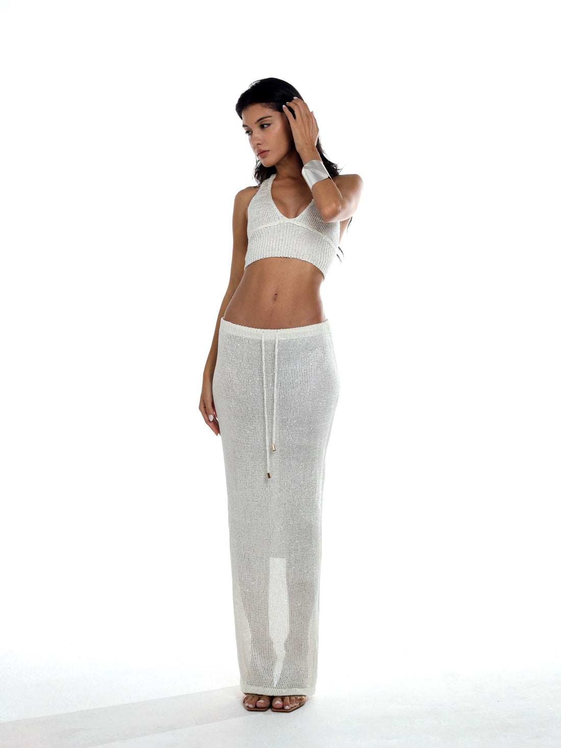 Aruba Knit Sequin Maxi Skirt - Ivory